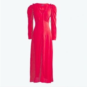 J. Crew Drapey Puff Sleeve Ruffled Red and White Polka Dot Dress Size 8 NWT